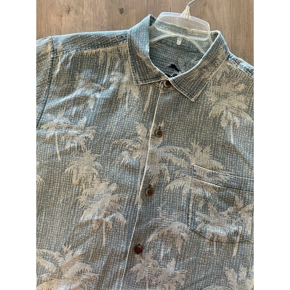 Men’s Tommy Bahama Blue Hawaiian Silk Button Down Up Shirt Size L